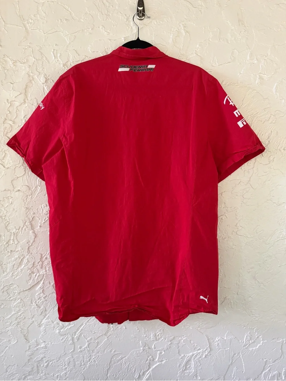 Puma Ferrari Red Short-Sleeve Button Down Shirt with Italian Stripe - Picture 3 of 4